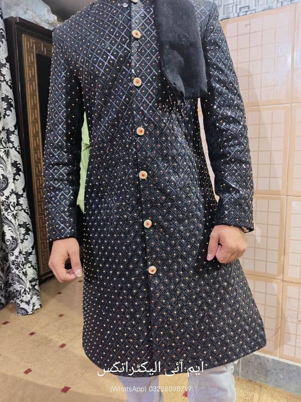 Wedding Fancy Sherwani + Aitchison + Khussa Black Color 0