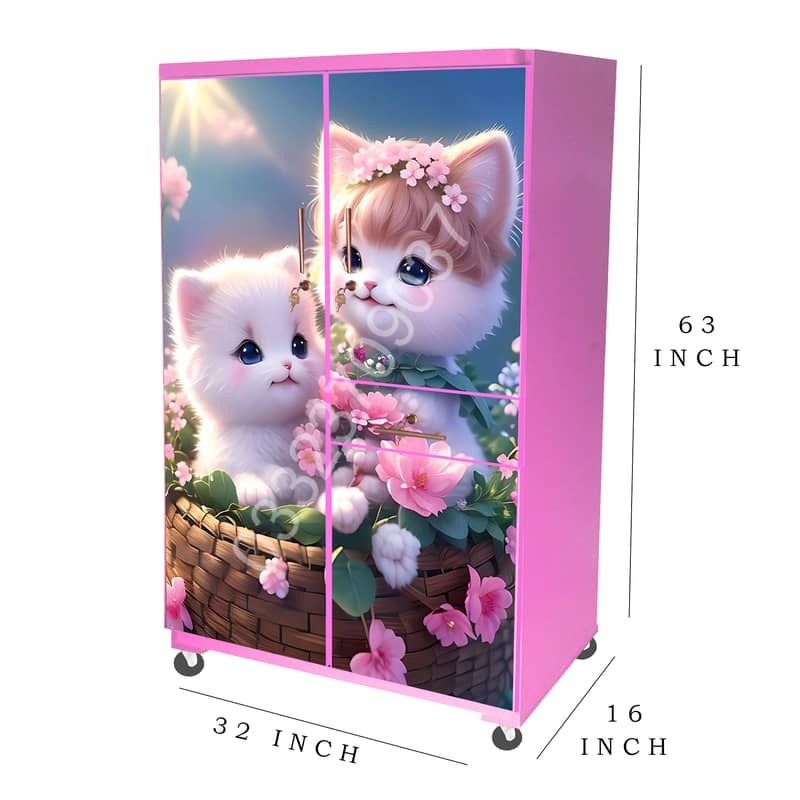 D8 5 feet Wooden cat theme cupboard For kids pink 2