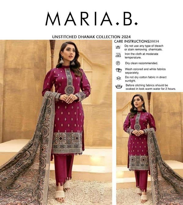 3 pcs women's unstitched embroidered suit 1