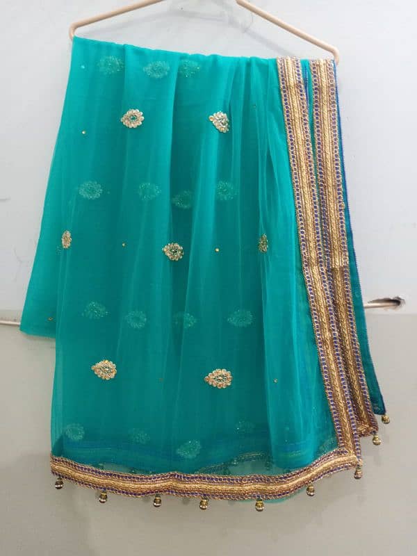 Royal blue shararah with a sea green dupatta 5