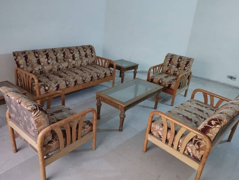 Yellow Pien Wood/lakdi 7 seater sofa set with centre & side tables 0