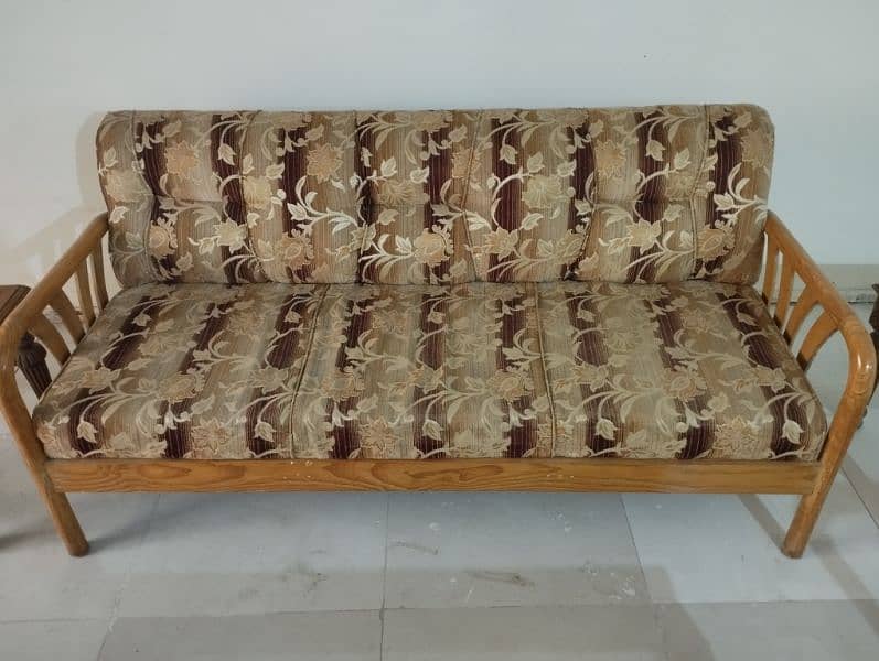 Yellow Pien Wood/lakdi 7 seater sofa set with centre & side tables 2