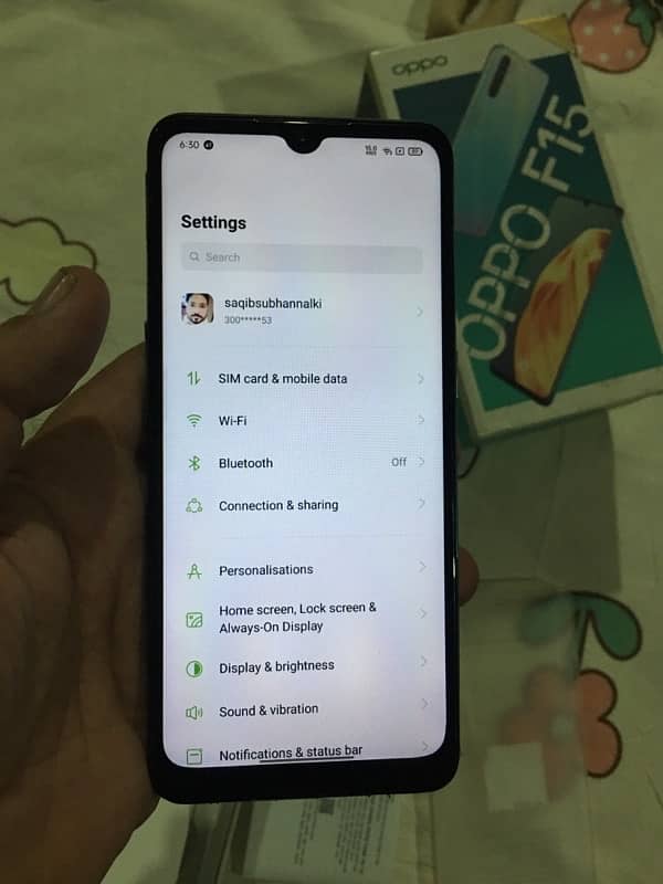 oppo f 15  8/128 with box accessories 2