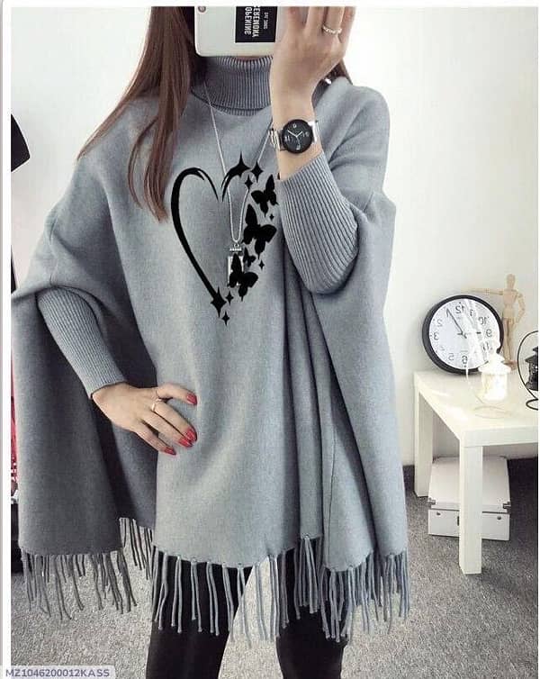 women’s polyester heart printed poncho cape shawal 1