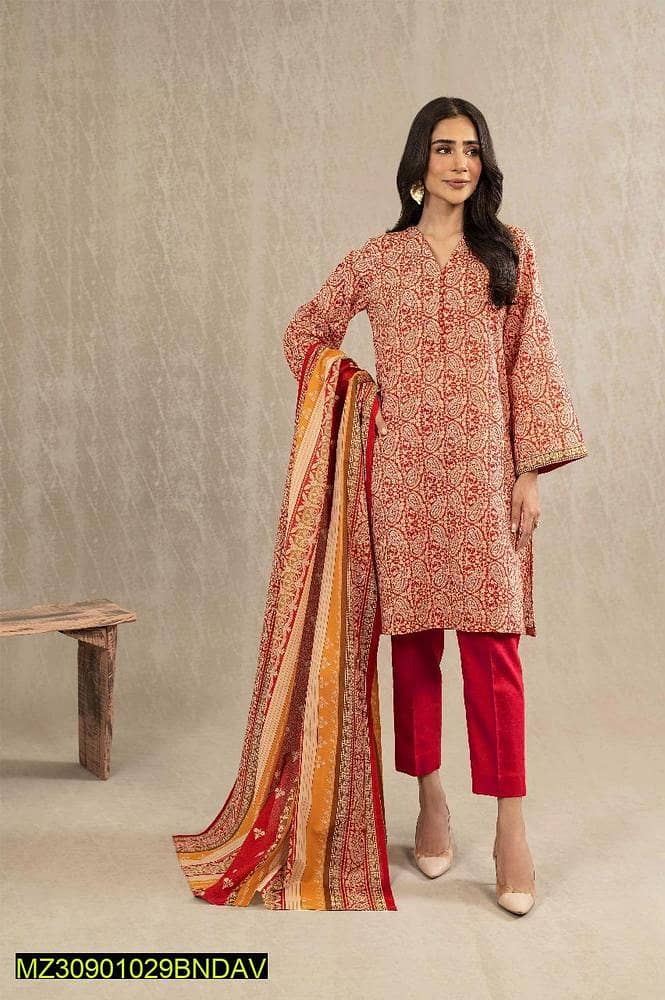 3 pcs unstiched Lawn suit very beautiful for women 0