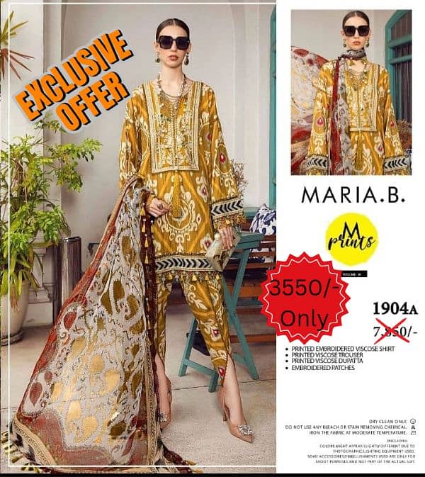 MARIA B VISCOSE/UNSTITCHED/3pcs/EMB NEW LATEST DESIGN 0