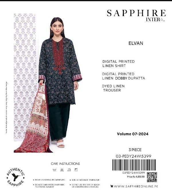 SAPPHIRE LINEN /3PCS/UNSTITCHED/LADIES SUITS 2