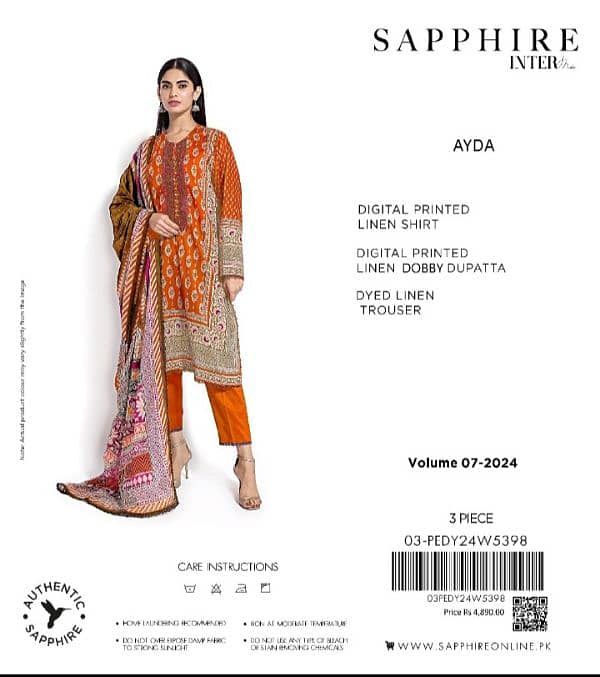 SAPPHIRE LINEN /3PCS/UNSTITCHED/LADIES SUITS 5