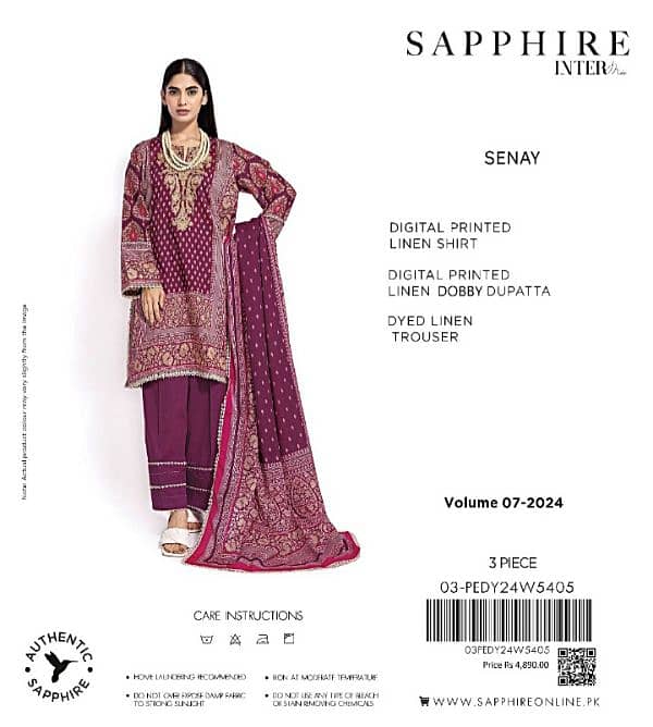 SAPPHIRE LINEN /3PCS/UNSTITCHED/LADIES SUITS 6