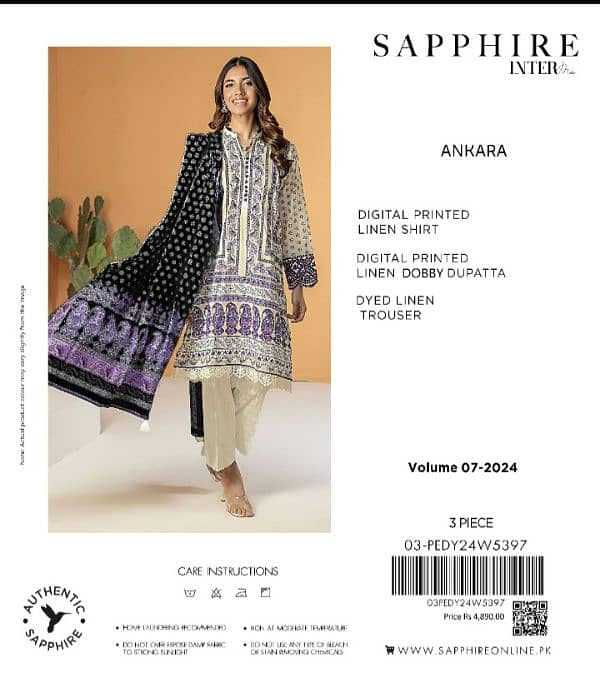 SAPPHIRE LINEN /3PCS/UNSTITCHED/LADIES SUITS 7