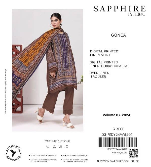 SAPPHIRE LINEN /3PCS/UNSTITCHED/LADIES SUITS 8