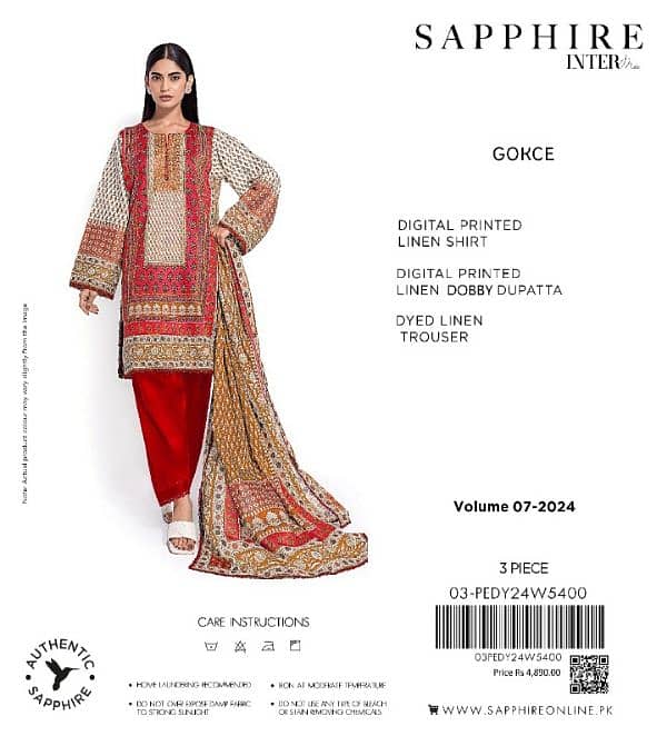 SAPPHIRE LINEN /3PCS/UNSTITCHED/LADIES SUITS 9