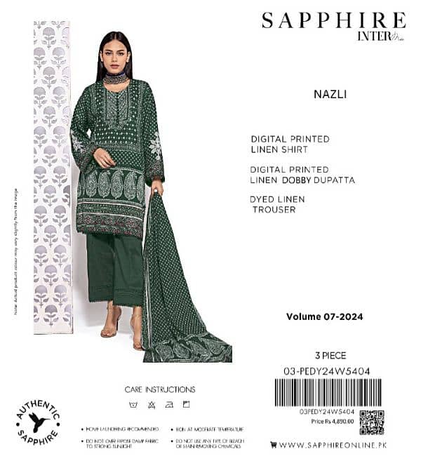 SAPPHIRE LINEN /3PCS/UNSTITCHED/LADIES SUITS 10