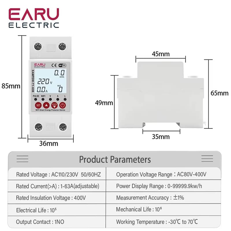 EARU Smart Wifi Switch Circuit Breaker Energy Meter Kwh Metering Moni 1