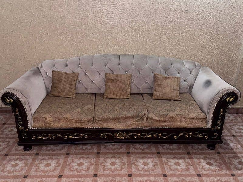 7 Seater Sofa Set Chiniot Wood Urjent Sale Cash Need Foam Repair hoga 12