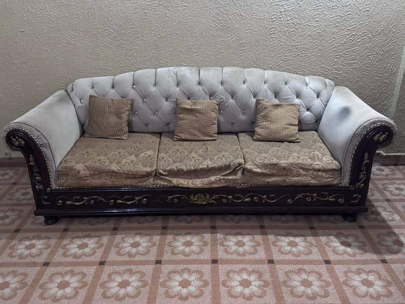 7 Seater Sofa Set Chiniot Wood Urjent Sale Cash Need Foam Repair hoga 13