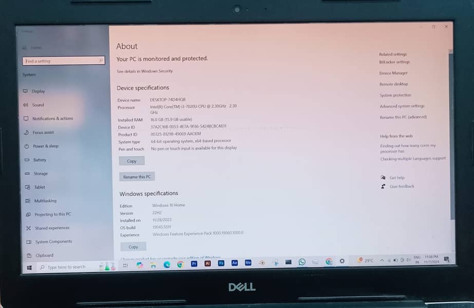 Dell Inspiron 15 3581 - 7th Gen Ci3 16GB 512 NVME 15.6" AG Full HD LED 9