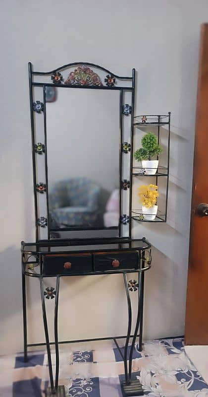 iron rod Dressing Table with 3 side corners and 2 drawers 0