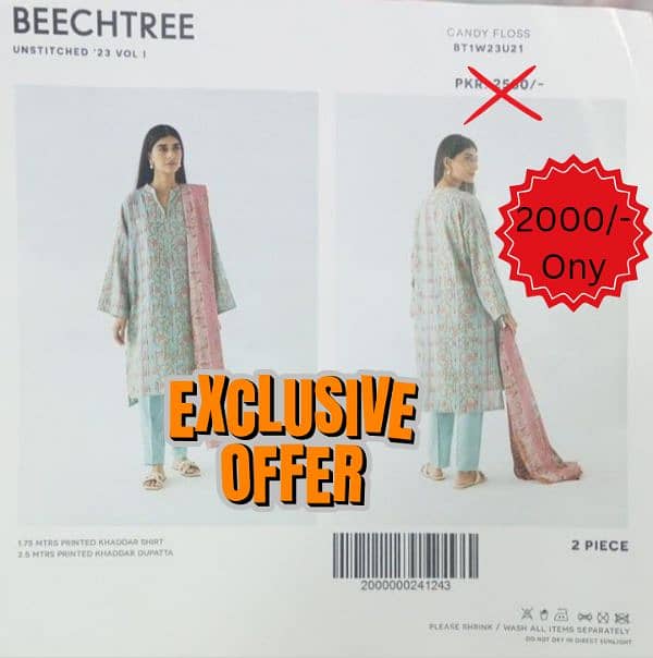 BEECHTREE/MORBAGH/2PCS/LADIES UNSTITCHED/LATEST DESIGN 0