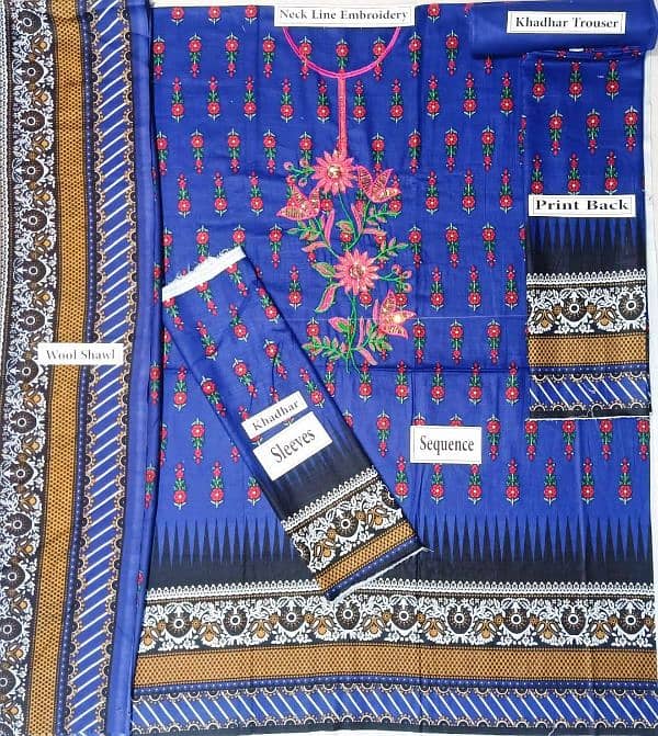 3 piece khaddar printed Embroiderred 1