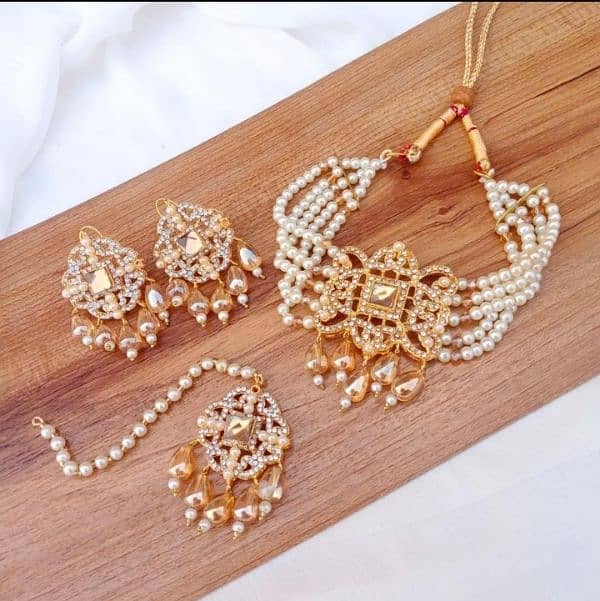 Fancy Gold Plated Artificial Stones Choker Set 1