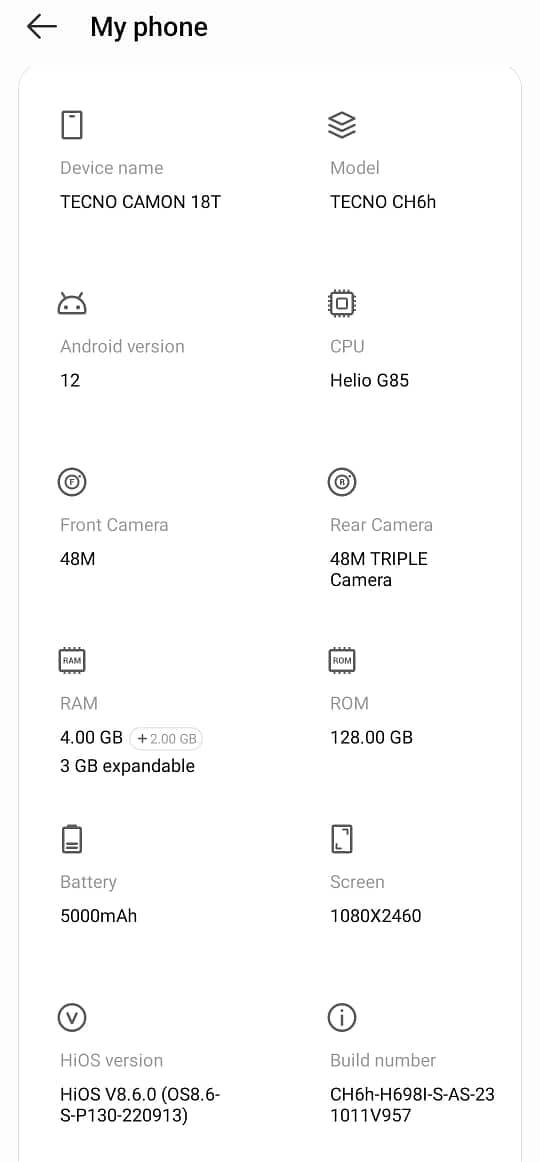 Tecno camon 18t (4 +2/128) 48M front camera 5000 mAh. . . 7