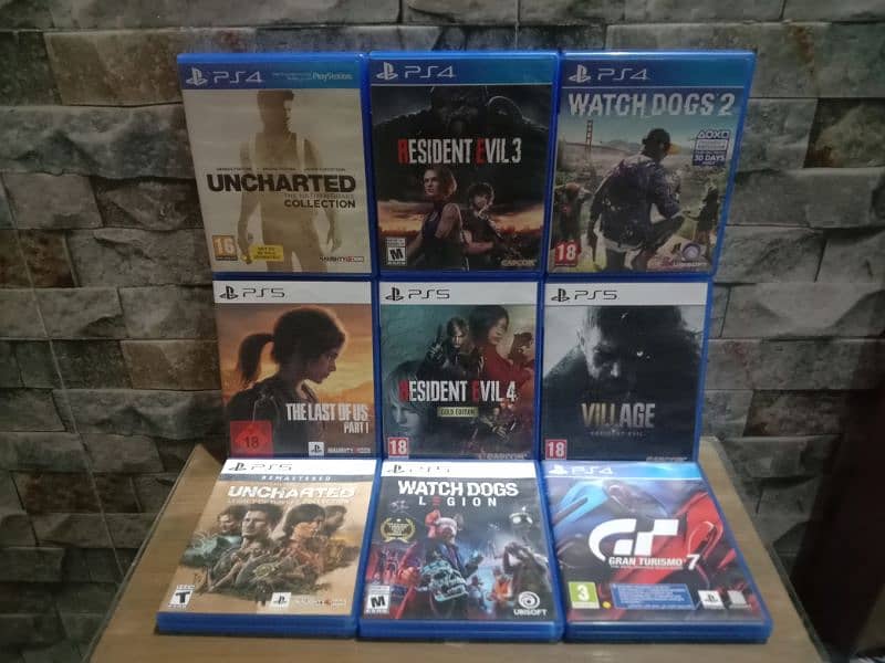 Resident Evil,3,4,8,Last of us,GranTurismo,Uncharted,Watchdogs,Ps4,Ps5 0