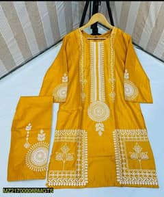 2 Pcs women's stitched linen block printed suit