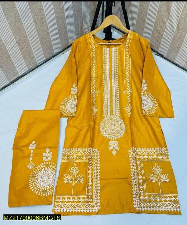 2 Pcs women's stitched linen block printed suit 0