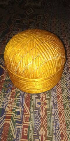 Afgan Traditional Golden Cap with Lungi