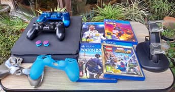 Ps4 Slim(Imported) with 2 controllers & 4 games and Accessories