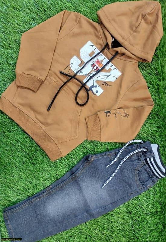 2 pc boys stiched terry plain hoodie and jeans 1