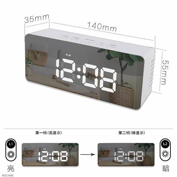 luxury  bedroom study mirror led digital display alarm clock 1