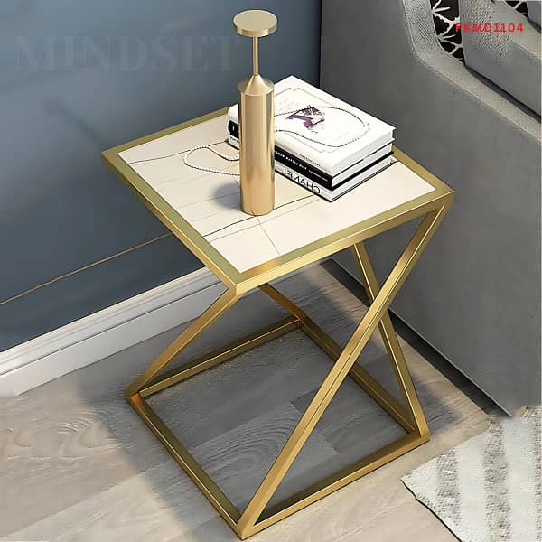 Modern Hexagonal Coffee Table, White Marble Top Side Table 2