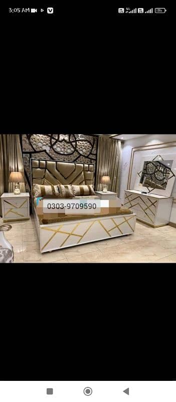 bed / double bed / king size bed / poshish bed / bed set / side table 1