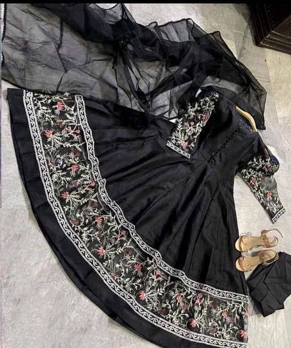 3 Pcs Woman Stitched katan silk Embroidered Maxi Suits 0