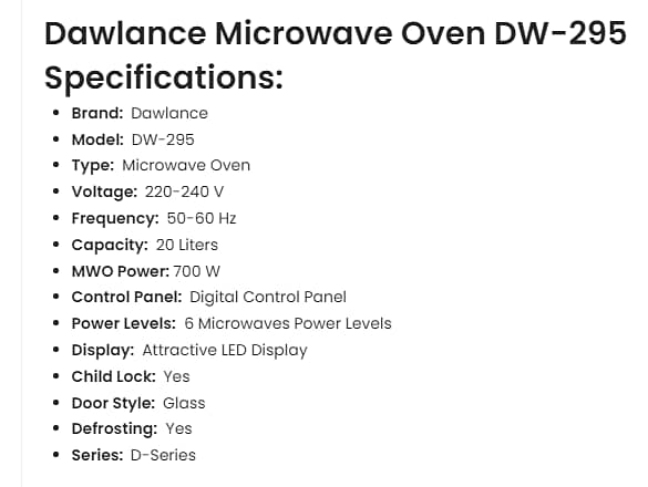 Dawlance Microwave Oven 8