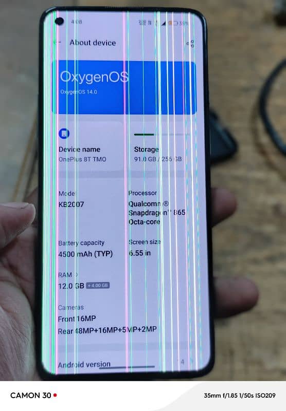 oneplus 8t screen line sigal sim 0