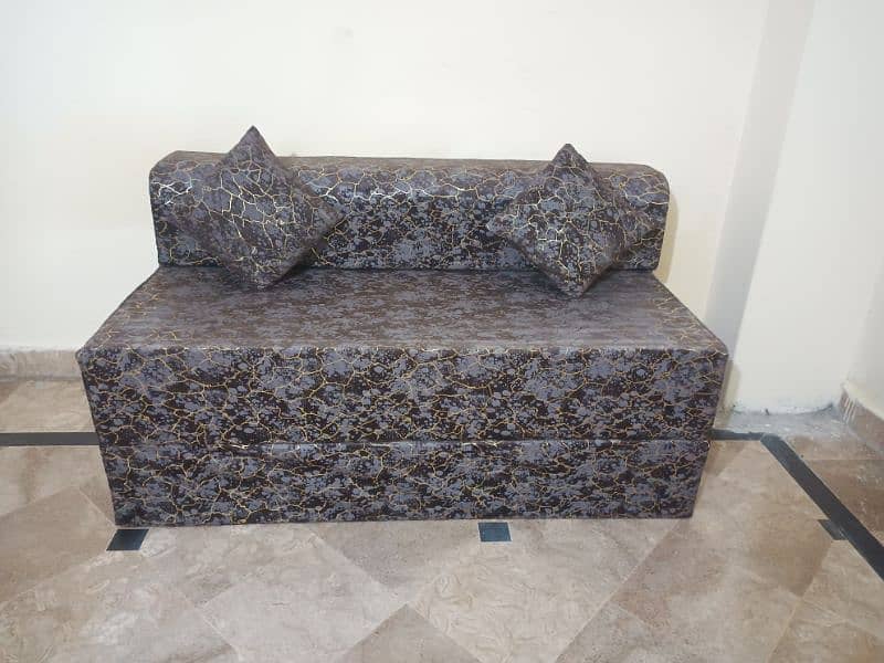 velvet sofa cum bed with 2 cushions 0