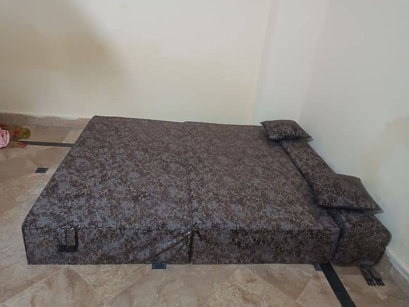 velvet sofa cum bed with 2 cushions 4