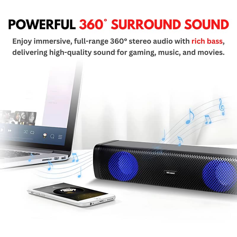 RGB USB Mini Sound Bar – Portable 2.1 Stereo Speaker for Laptop & Desk 1