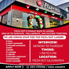 Required Staff for Piza Hut/Hiring Staff Male /Female