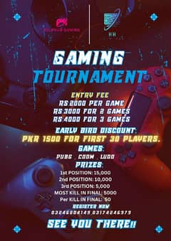 we are organising a gaming tournament with cash prize