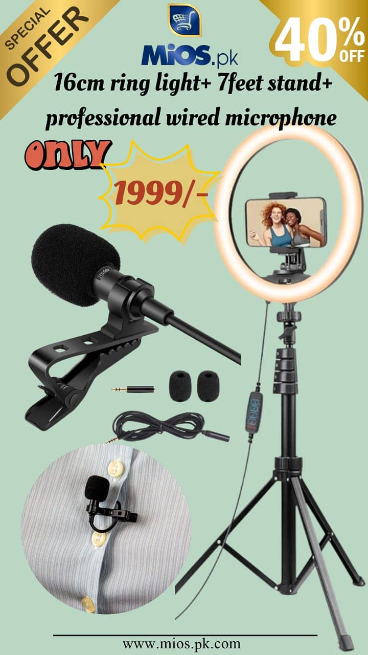 Ring light 26cm with  feet stand , mobile holder & mic 0