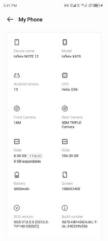 Infinix Not12 256gb heliog G96 processor Box available charger ni h 1