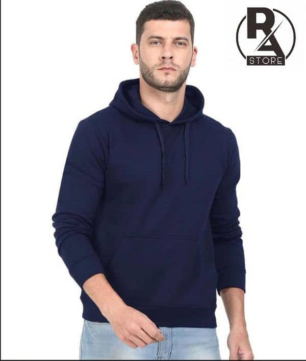 1pcs Men's plain fleece blue hoodie 0