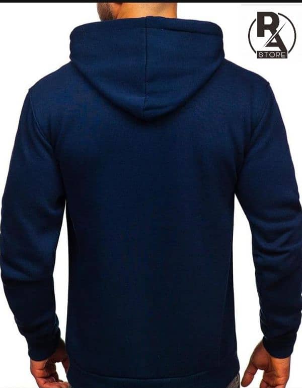 1pcs Men's plain fleece blue hoodie 1