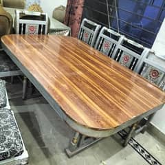 pure wooden dining table with eight chairs condition new jaisi