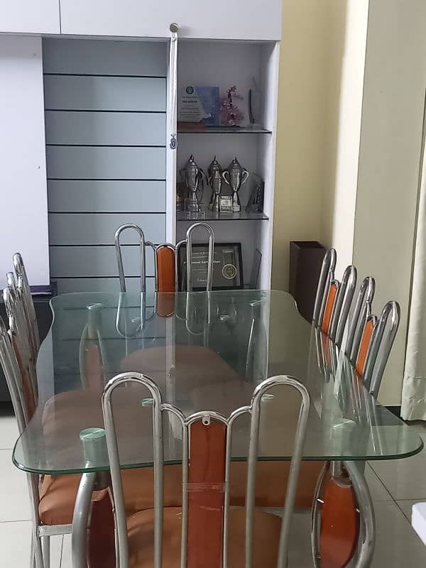 6 seater dining table wooden colour with Tempered glass 2