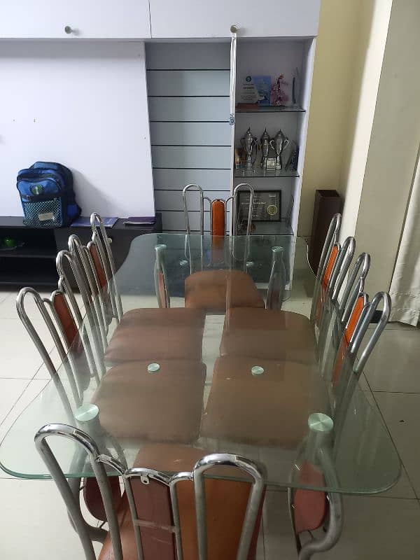 6 seater dining table wooden colour with Tempered glass 4